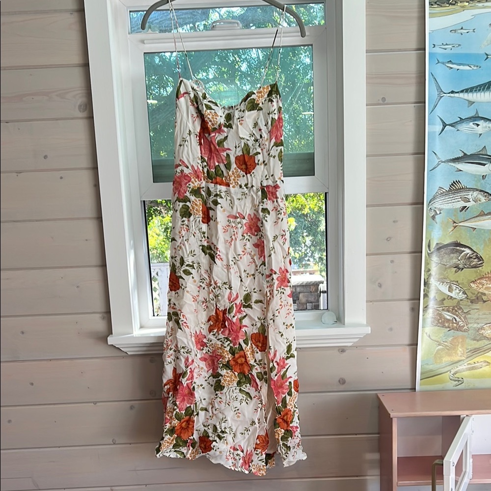 Reformation Cream and Red Strapless Dress